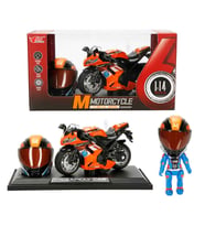 Sesli ve Işıklı Die-Cast Çek Bırak Metal Yarış Motosikleti (Kask ve Stantlı Set)