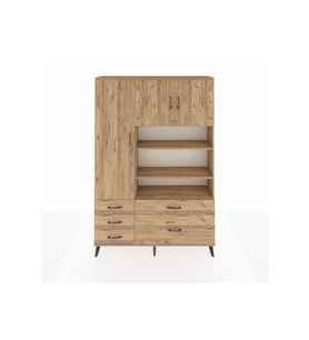 Arges Gardrop 9 Raflı 5 Çekmeceli 3 Kapaklı 132x30x195 Çam-Çam