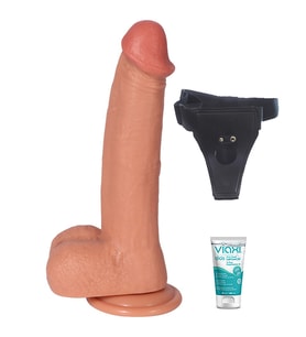 Shop En Çok Satan Gerçekçi Et Dokusunda Üretilmiş 23 Cm Kemerli Penis Strap On+Jel