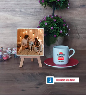 Babalar Günü Hediyesi Fotoğraflı Dekoratif Taş, Ahşap Altlıklı Türk Kahvesi Fincanı HediyeBabaya Hediye (Model 3)