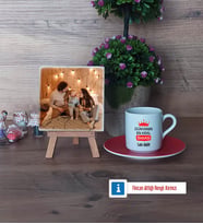 Babalar Günü Hediyesi Fotoğraflı Dekoratif Taş, Ahşap Altlıklı Türk Kahvesi Fincanı HediyeBabaya Hediye (Model 3)