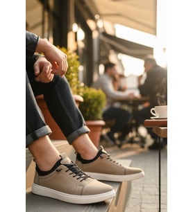 Enoch Hakiki Deri Lastik Detaylı Erkek Sneaker Ayakkabı Ortopedik Taban