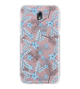 Samsung Galaxy J7 Pro  Kamera Korumalı Kapak Floral Mavi Tasarımlı  Şeffaf  Kılıf