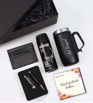 Kişiye Özel 32 GB Usb Siyah Touch Kalem & Kişiye Özel Siyah Kulplu 280 ML Çelik Termos & Siyah Kartlık & Erkek Deodorant Hediye Seti