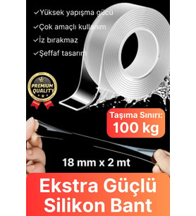 Çok Amaçlı Dayanıklı Çift Taraflı İz Bırakmaz Tamir Montaj Bandı Şeffaf Güçlü Silikon Bant 18mmX 2mt