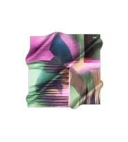 Geometrik Desenli İpek Krep Saten Eşarp - Sura - 8993701 (Yeşil-Pembe)