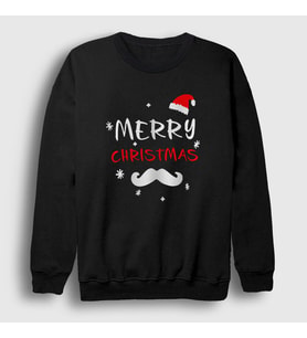 Presmono Unisex Siyah Mustache Merry Christmas Yılbaşı Sweatshirt 271401tt