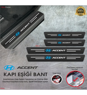 Hyundai Accent Logolu Karbon Kapı Eşiği Koruyucu Suni Deri 4'lü Set