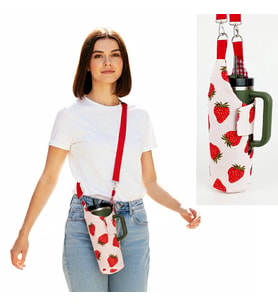 Woodycord El Yapımı Çilek Matara Termos Kılıfı Kulplu Model Quencher Pipetli 1,18 (Çok Renkli)