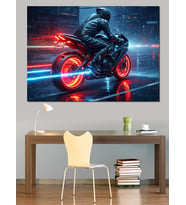 Neon Motosiklet Sürücüsü Hız Dekoratif Kanvas - Mdf Ahşap Tablo