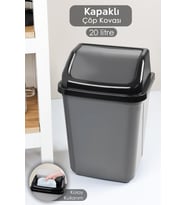 20 Litre Kapaklı Çok Amaçlı Plastik Çöp Kovası, Gri, Ev ve Ofis İçin Ideal