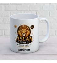 Kişiye Özel Aslan Burcu Tasarımlı İsimli Seramik Kupa Bardak