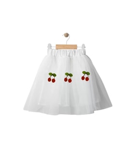 Kız Çocuk Kİrazlı Beli Lastikli Tütü Etek 2/5 Yaş (Beyaz)
