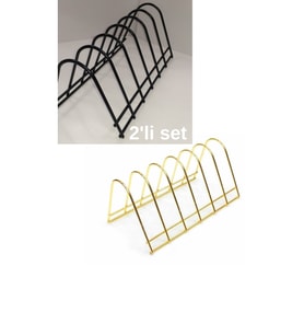 2'li siyah gold renk metal 6 bölmeli tabaklık