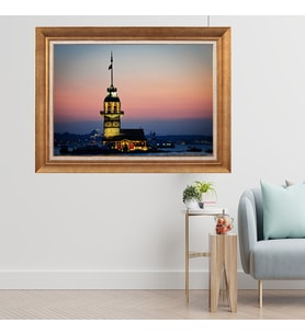 Çerçeveli Paspartulu Manzara Tablo dft365 (Gold)