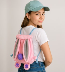 Peluş Tavşan Detaylı Çocuk Sırt Çantası Kulak ve Patili Model (Pembe)