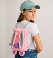 Peluş Tavşan Detaylı Çocuk Sırt Çantası Kulak ve Patili Model (Pembe)