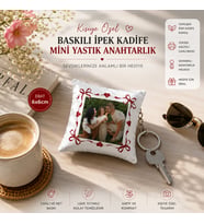 Kişiye Özel Baskılı İpek Kadife Mini Yastık Anahtarlık 6x6 cm