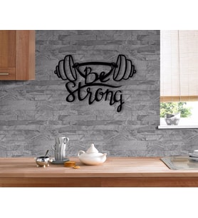 BK Home Be Strong Ahşap Duvar Yazısı (Siyah)