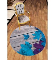 Mavi Çınar 3D Kaymaz Tabanlı Yıkanabilir Yuvarlak Halı AR415 - 100 x 100 cm