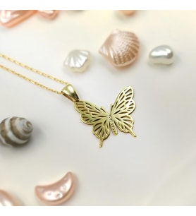 Kelebek Model Tarih Kolye 925K Gümüş (Gold)
