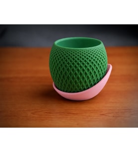3D Baskı Küre Saksı - Kafes Dokulu İki Parçalı Dekoratif Saksı - Yeşil-Pembe