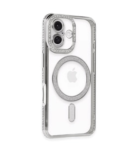 iPhone 16 Kılıf Joke Simli Magneticsafe Kılıf - Gümüş