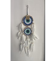 2 Halkalı Mavi Tasarımlı Beyaz Tüylü Dream Catcher Rüya Düş Kapanı