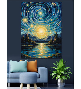 Van Gogh Tarzı Yıldızlı Gece Dekoratif Kanvas - Mdf Ahşap Tablo