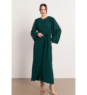 Kolları Taş İşlemeli Abaya - Zümrüt (Zümrüt Yeşili)