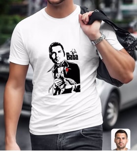 BK Gift Kişiye Özel Godfather Baba Tasarımlı Beyaz T-Shirt-4