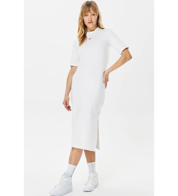 Nike Sportswear Essential Tight Midi Women's Dress Dar Midi Kadn Elbisesi  Beyaz