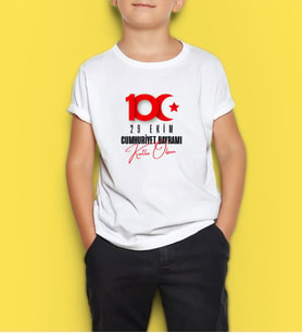 BK Gift 29 Ekim Tasarımlı Erkek Çocuk Beyaz Tişört-1, Arkadaşa Hediye, 29 Ekim Hediyesi Hediyesi, Trend Tişört, 100.Yıl Hediyesi