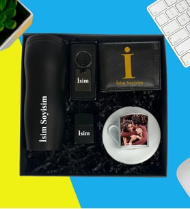 Kişiye Özel Premium Kutu Termos Bardak Erkek Cüzdan Metal Cakmak Metal Anahtarlık Fotoğraflı Türk Kahve Fincanı