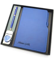 Signator® Codex  N159 Kişiye Özel Defterli Set - İsme Özel Mavi Kalem + İsme Özel Mavi Defter + İsme Özel Gümüş Çakmak  İsme Özel Kutusunda Hediyelik Set (Karışık)