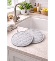 Faralya Life İkili Mutfak Tutaç Seti 21x21 cm %100 Pamuk Kapitoneli Isıya Dayanıklı Fırın ve Tencere Tutacağı (Gri)