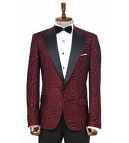 Hipnoz Desen Sivri Yaka Slim Fit Bordo Erkek Smokin Ceket - Wessi