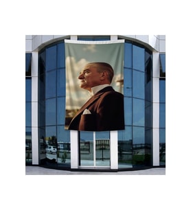 Mustafa Kemal Atatürk Yan Portre Poster Bayrak Raşel Kumal 4x6 metre ATA71