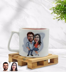BK Gift Kişiye Özel Sevgililer Karikatürlü Middle Beyaz Kupa Bardak Model 105