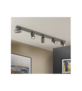 GU10 120cm Beşli 5li Hareketli Başlıklı LED Spot Tavan Avize 150cm Gri Patinalı Fırçalı Füme Os ram