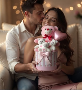 Pembe Peluş Ayıcık Buketi Hediye Kutusu Kalpli Balonlu Sevimli Ayı Seti  Sevgiliye, Arkadaşa, Özel Hediye Bebek Hediyesi