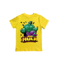 Hulk baskılı pamuklu penye kumaş yazlık çocuk tişört (Sarı)