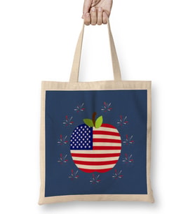 Apple İndependence Day 4th Of July Gift Celebration Patriotic Bez Çanta Uzun Saplı