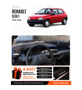 e-biz RENAULT CLIO 1 (1990-1998) Uyumlu Torpido Örtüsü, Torpido Kılıfı - Siyah-Mavi - RE006