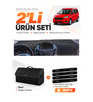 e-biz FORD COURİER (2013-2020) EKRANLI Uyumlu Torpido Örtüsü + Deri Bagaj Çantası - Siyah - FO003