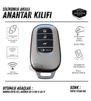 Honda Civic FE1 Accord CR-V HR-V ZR-V Uyumlu Silikon Oto Anahtar Kılıfı Kabı Darbe Emici Anahtarlık