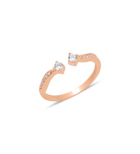 Gümüş rose zirkon taşlı üstten ayarlanabilir çift başlı yüzük SGTL12248ROSE