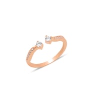 Gümüş rose zirkon taşlı üstten ayarlanabilir çift başlı yüzük SGTL12248ROSE