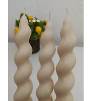 qosrix 3'lü Krem Italyan Burgulu Şamdan Soya Mumu Doğal Kokulu Uzun Çubuk Konik Burgu Spiral Mum Dekoratif