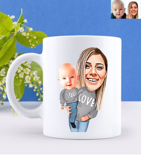 BK Gift Kişiye Özel Anne ve Bebek Karikatürlü Beyaz Kupa Bardak-2